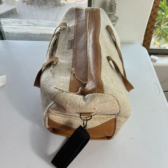 Rhitu Saugat Duffle Bag Medium Size Handmade In Nepal Brown Tweed Canvas Tote - Picture 4 of 13